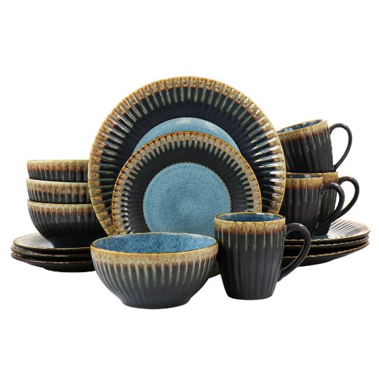 Picture of Elama Tavilla 16-Piece Round Stoneware Dinnerware Set, Brown/Blue