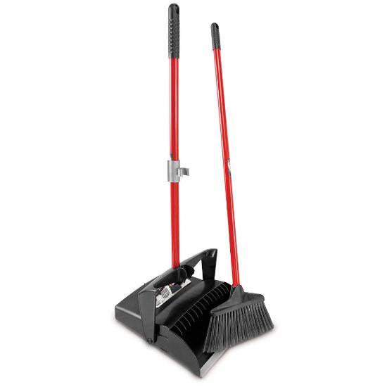 Picture of Libman Commercial Deluxe Open-Lid Lobby Dustpan And Broom Sets, 36in x 12in, Black/Red, Case of 2 Sets