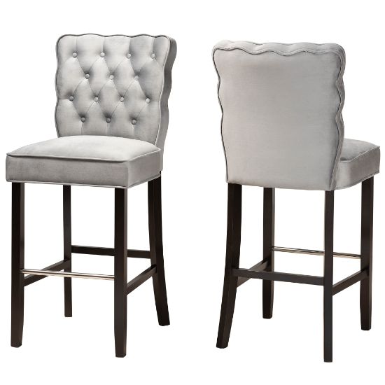 Picture of Baxton Studio Daphne Bar Stools, Dark Gray/Dark Brown, Set Of 2 Stools