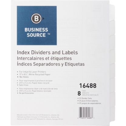 Picture of Business Source Unpunched Index Dividers Set - 8 Blank Tab(s) - 8.5in Divider Width x 11in Divider Length - Letter - White Tab(s) - 25 / Box