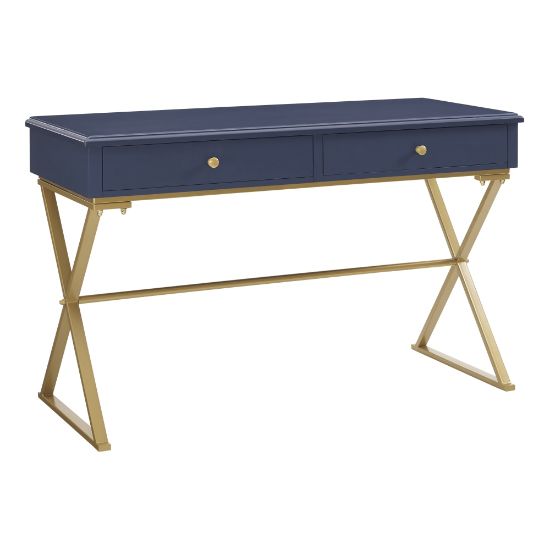 Picture of Linon Amy 47-1/4inW Home Office Campaign Computer Desk, Blue/Gold