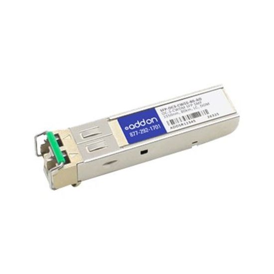 Picture of AddOn - SFP (mini-GBIC) transceiver module - CWDM - LC single-mode - up to 49.7 miles - OC-3 - 1550 nm - TAA Compliant - for P/N: SFP-1GB-CW-47-80-I-C-AO, SFP-1GB-CW-53-40-HW-AO, SFP-1GB-CW-53-80-I-HW-AO