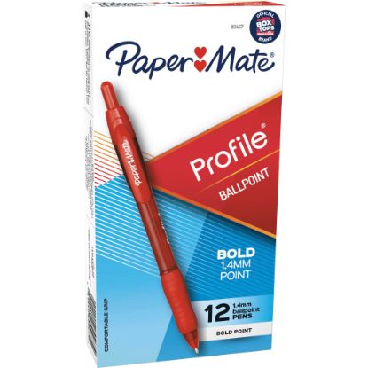 Picture of Paper Mate Profile Retractable Ballpoint Pens, Bold Point, 1.4 mm, Translucent Barrel, Red Ink, Pack Of 12