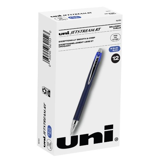 Picture of uni-ball Jetstream RT Retractable Ballpoint Pens, Fine Point, 0.7 mm, Blue Barrel, Blue Ink, Pack Of 12