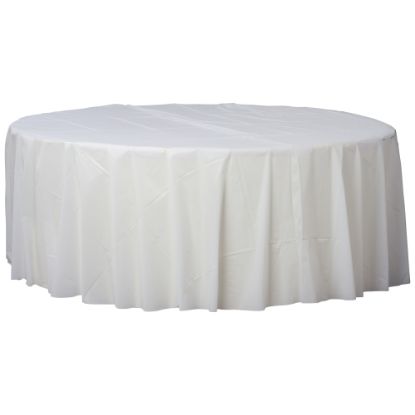 Picture of Amscan 77017 Solid Round Plastic Table Covers, 84in, Frosty White, Pack Of 6 Covers