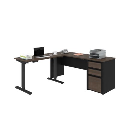 Picture of Bestar Connexion 72inW L-Shaped Standing Corner Desk With Pedestal, Antigua/Black