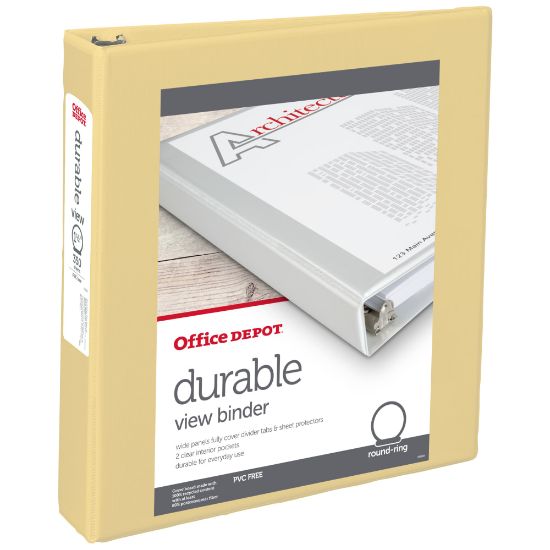 Picture of Office Depot Brand 3-Ring Durable View Binder, 1-1/2in Round Rings, Yellow