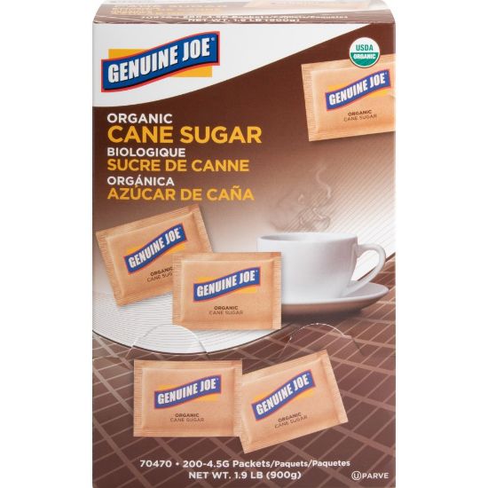 Picture of Genuine Joe Turbinado Natural Cane Sugar Packets - 0.159 oz (4.5 g) - Molasses Flavor - Natural Sweetener - 200/Box