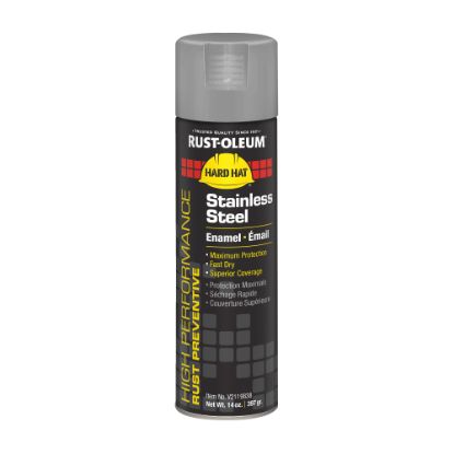 Picture of Rust-Oleum Hard Hat High Performance V2100 System Rust Preventive Enamel Spray Paint, 14 Oz, Flat Stainless Steel, Case Of 6 Cans