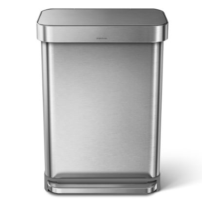 Picture of simplehuman Rectangular Step Can With Liner Pocket, 14.5 Gallons, Brushed Stainless Steel