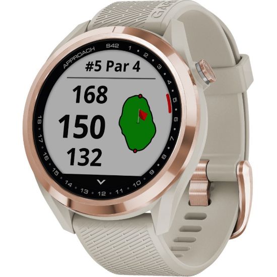 Picture of Garmin Approach S42 Smart Watch - Rose Gold - Light Sand Band - Metal, Glass Bezel, Lens - Silicone Band - Biking, Cycling, Indoor, Running, Weather, Golf, Tracking, Smartphone - Water Resistant - 164.04 ft Water Resistant