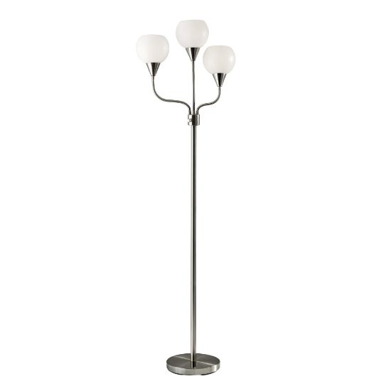 Picture of Adesso Phillip 3-Arm Floor Lamp, 65-1/2inH, White Shades/Brushed Steel Base