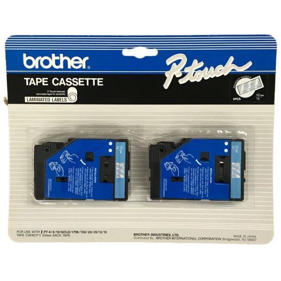 Picture of Brother TC-12 Blue-On-Clear Tapes, 0.5in x 25ft, Pack Of 2