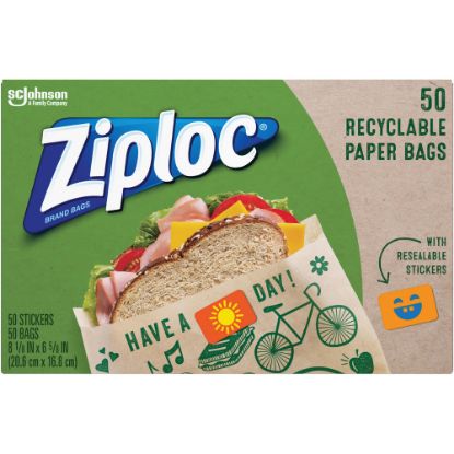 Picture of Ziploc Recyclable Paper Sandwich Bags, Brown, Box Of 50 Bags