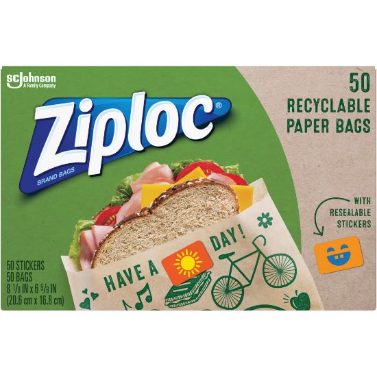 Picture of Ziploc Recyclable Paper Sandwich Bags, Brown, Box Of 50 Bags