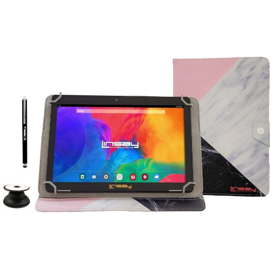 Picture of Linsay F10IPS Tablet, 10.1in Screen, 2GB Memory, 64GB Storage, Android 13, Black/White/Pink