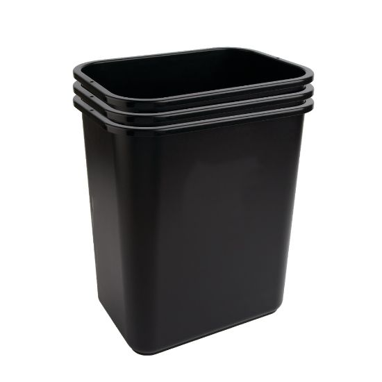 Picture of Highmark Rectangular Plastic Wastebasket, 6.5 Gallons, 15inH x 10inW x 14-1/4inD, Black, Pack Of 3