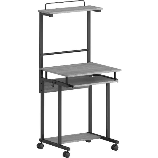 Picture of NuSparc 2-Shelf Computer Mobile Workstation, 53-1/2inH x 23-7/10inW x 20-7/10inD, Weathered Charcoal