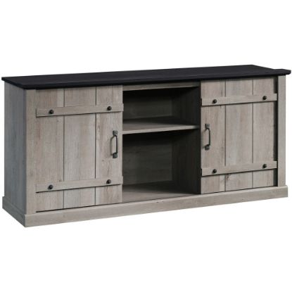 Picture of Sauder Select Farmhouse Entertainment Credenza With Sliding Doors For 70in TVs, Mystic Oak/Raven Oak