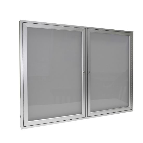 Picture of Ghent 2 Door Enclosed Vinyl Bulletin Board, Satin Aluminum Frame, 36inH x 48inW, Silver