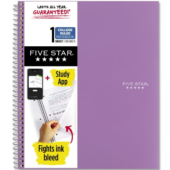 Picture of Five Star Wire-Bound Notebook, 8-1/2in x 11in, 1 Subject, College Ruled, 100 Sheets, Amethyst Purple