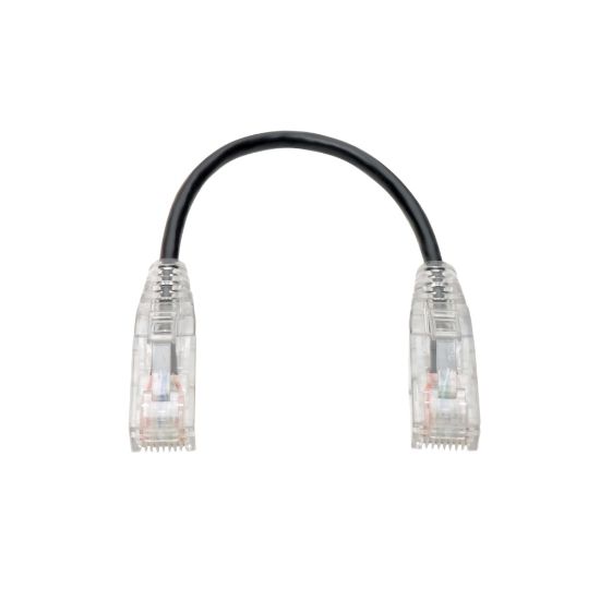 Picture of Tripp Lite Cat6 UTP Patch Cable (RJ45) - M/M, Gigabit, Snagless, Molded, Slim, Black, 8 in - First End: 1 x RJ-45 Male Network - Second End: 1 x RJ-45 Male Network - 1 Gbit/s - Patch Cable - Gold Plated Contact - 28 AWG - Black