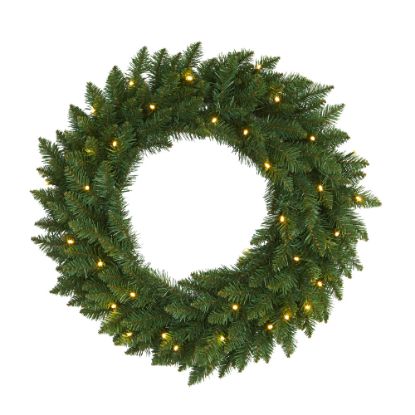 Picture of Nearly Natural 24inH Pine Artificial Christmas Wreath With 35 LED Lights, 24in x 5in, Green