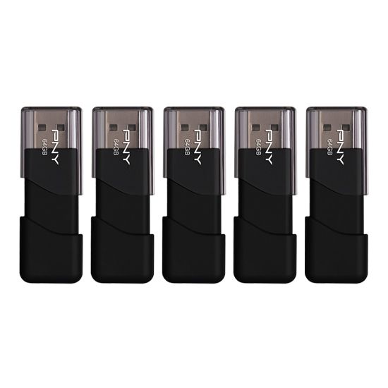 Picture of PNY Attache 3 USB 2.0 Flash Drives, 64GB, Black, Pack Of 5 Flash Drives