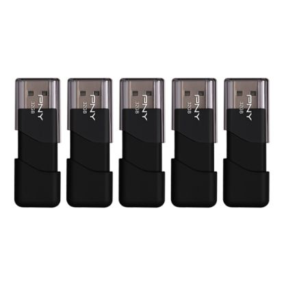 Picture of PNY Attache 3 USB 2.0 Flash Drives, 32GB, Black, Pack Of 5 Flash Drives