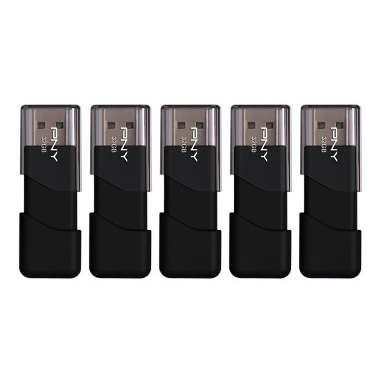 Picture of PNY Attache 3 USB 2.0 Flash Drives, 32GB, Black, Pack Of 5 Flash Drives