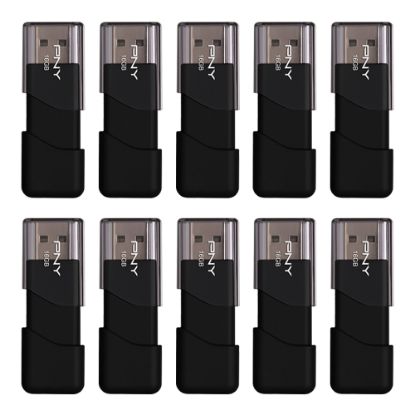 Picture of PNY Attache 3 USB 2.0 Flash Drives, 16GB, Black, Pack Of 10 Flash Drives