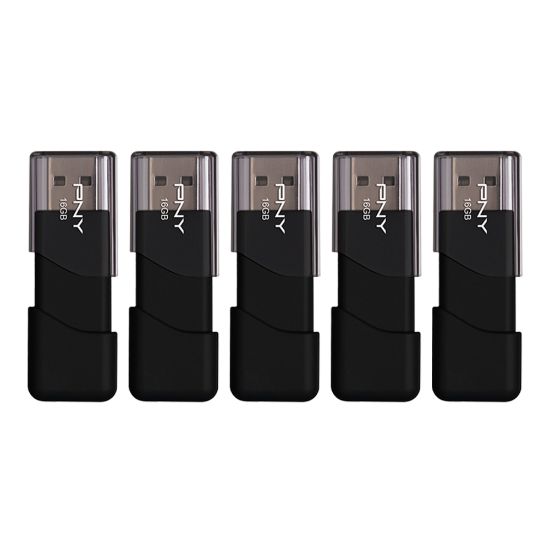 Picture of PNY Attache 3 USB 2.0 Flash Drives, 16GB, Black, Pack of 5 Flash Drives