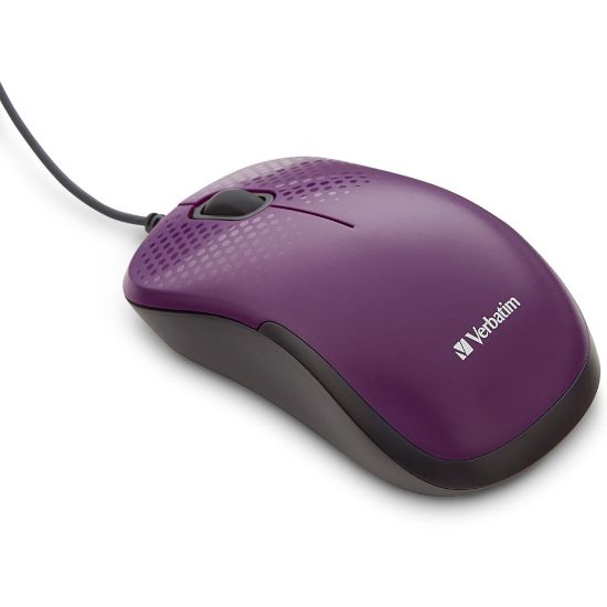 Picture of Verbatim Silent Corded Optical Mouse - Purple - Optical - Cable - Purple - USB - Scroll Wheel - 3 Button(s)