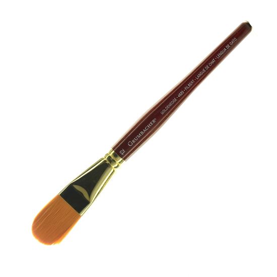 Picture of Grumbacher Goldenedge Watercolor Paint Brush, Size 12, Filbert, Synthetic Filament, Dark Red