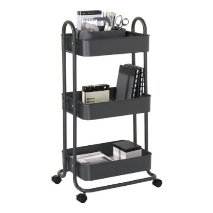 Picture of Realspace Mobile 3-Tier Storage Cart, 35-5/8inH x 17-15/16inW x 14-5/16inD, Gray