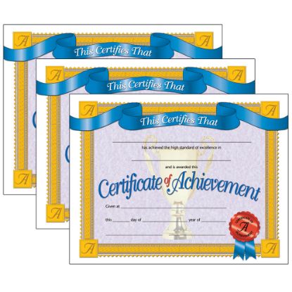 Picture of Hayes Certificates, 8-1/2in x 11in, Achievement, Ribbon, 30 Certificates Per Pack, Set Of 3 Packs