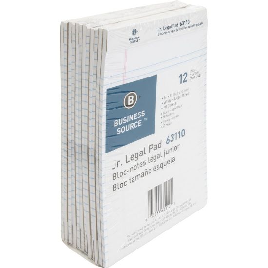 Picture of Business Source Writing Pads - 50 Sheets - 0.28in Ruled - 16 lb Basis Weight - Jr.Legal - 8in x 5in - White Paper - Micro Perforated, Easy Tear, Sturdy Back - 1 Dozen