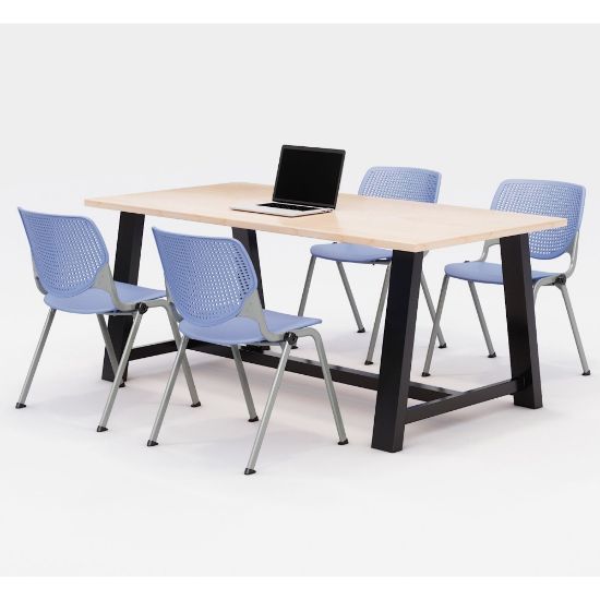 Picture of KFI Studios Midtown Table With 4 Stacking Chairs, Kensington Maple/Peri Blue