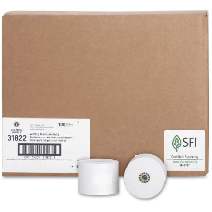 Picture of Business Source 1-Ply 2-1/4inx165ft Adding Machine Rolls - 2 1/4in x 165 ft - 100 / Carton - Sustainable Forestry Initiative (SFI) - Lint-free - White