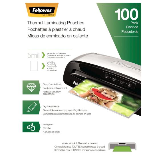 Picture of Fellowes Thermal Laminating Pouches, Letter, 5 mil, 11 1/2in x 9in, Clear, Pack Of 100