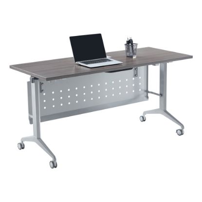 Picture of WorkPro AnyPlace Flip-Top Nesting Training Table With Modesty Panel, 29-1/2inH x 60inW x 24inD, Gray/Silver