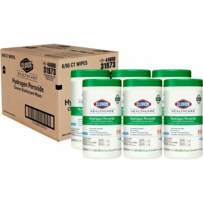 Picture of Clorox Healthcare Hydrogen Peroxide Cleaner Disinfectant Wipes - 95 / Canister - 6 / Carton - Pre-moistened, Disinfectant, Deodorize, Anti-bacterial - White