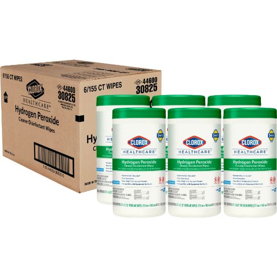 Picture of Clorox Healthcare Hydrogen Peroxide Cleaner Disinfectant Wipes - Wipe - 155 / Canister - 6 / Carton - White