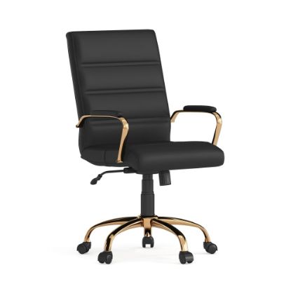 Picture of Flash Furniture LeatherSoft Faux Leather Mid-Back Office Chair With Chrome Base And Arms, Black/Gold