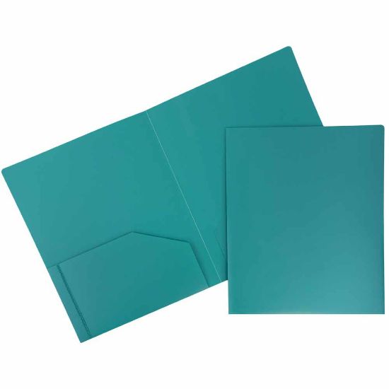 Picture of JAM Paper Heavy-Duty 2-Pocket Plastic Presentation Folders, 9in x 12in, Sea Blue, Pack Of 6