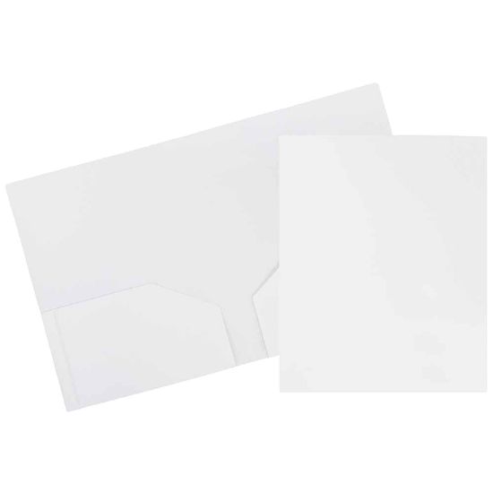 Picture of JAM Paper Heavy-Duty 2-Pocket Plastic Presentation Folders, 9in x 12in, White, Pack Of 6