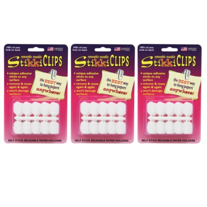 Picture of StikkiWorks Co. StikkiCLIPS Adhesive Clips, 6-5/16in x 4in, White, 30 Clips Per Pack, Set Of 3 Packs