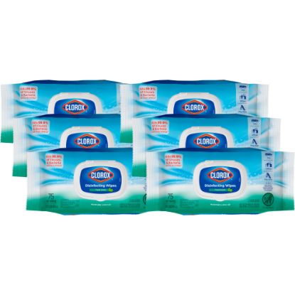 Picture of Clorox Disinfecting Cleaning Wipes Value Pack - Bleach-free - Wipe - Fresh Scent - 75 / Packet - 6 / Carton - White