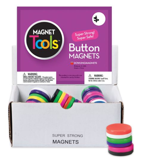 Picture of Dowling Magnets Chunky Magnets, Button, 1 1/8in, Assorted Colors, Box Of 40