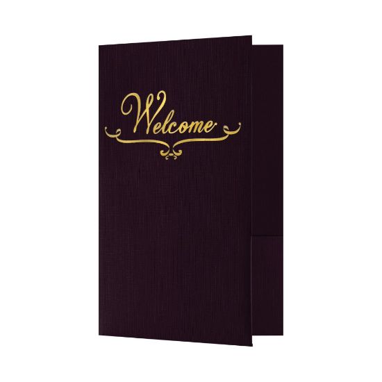 Picture of LUX Welcome Folders, 5 3/4in x 8 3/4in, Dark Purple Linen/Gold Foil, Pack Of 25 Folders